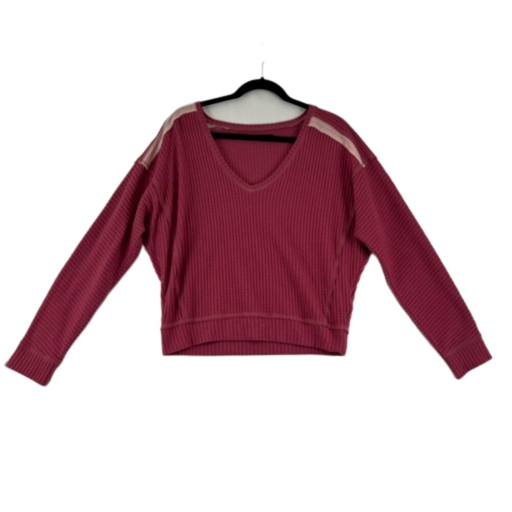 Abercrombie and Fitch Pink V-Neck Women's Cropped Waffle Top